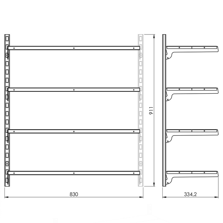 Dostawka do ciągu regałowego przykręcanego do ściany 4 półki 91x83x33 cm