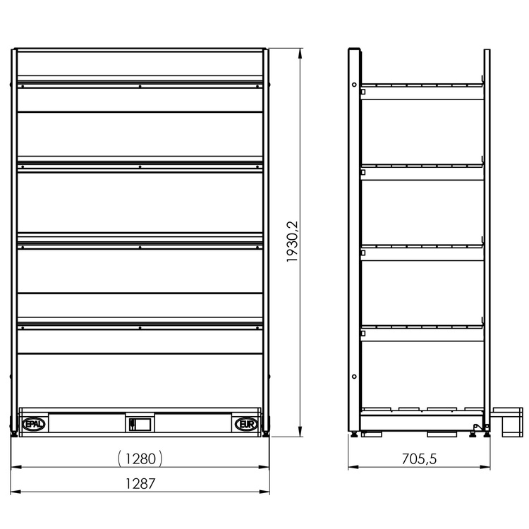 Regał wolnostojący przyścienny 4 półki 193x128x70 cm