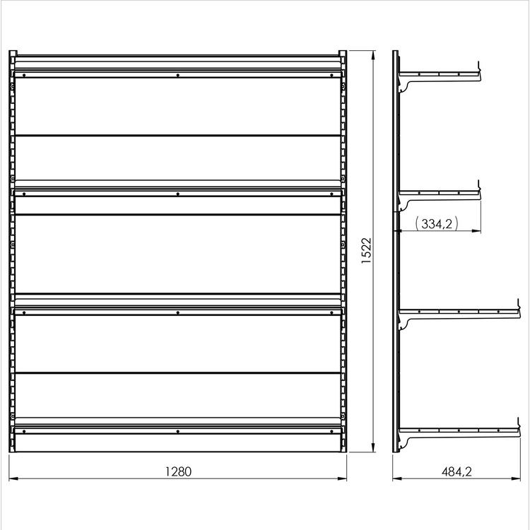 Regał przykręcany do ściany 4 półki 152x128x48 cm