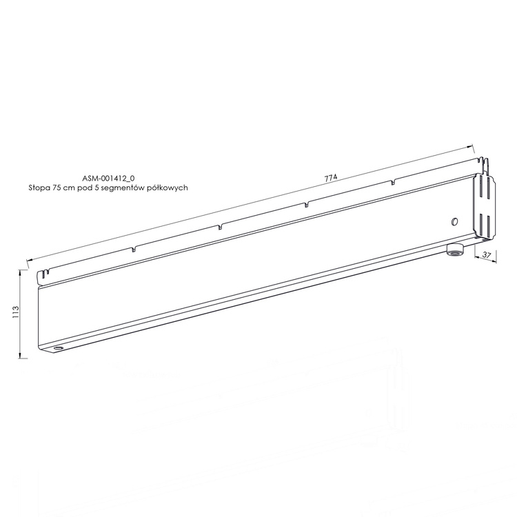 Stopa 75 cm pod 5 segmentów półkowych