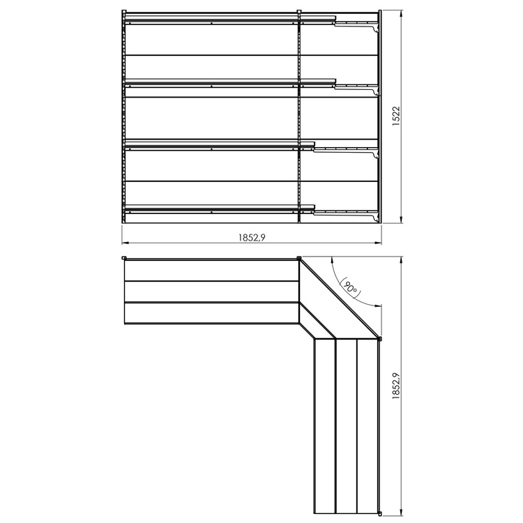 Narożny regał przykręcany do ściany 3 półki 152x185x185 cm