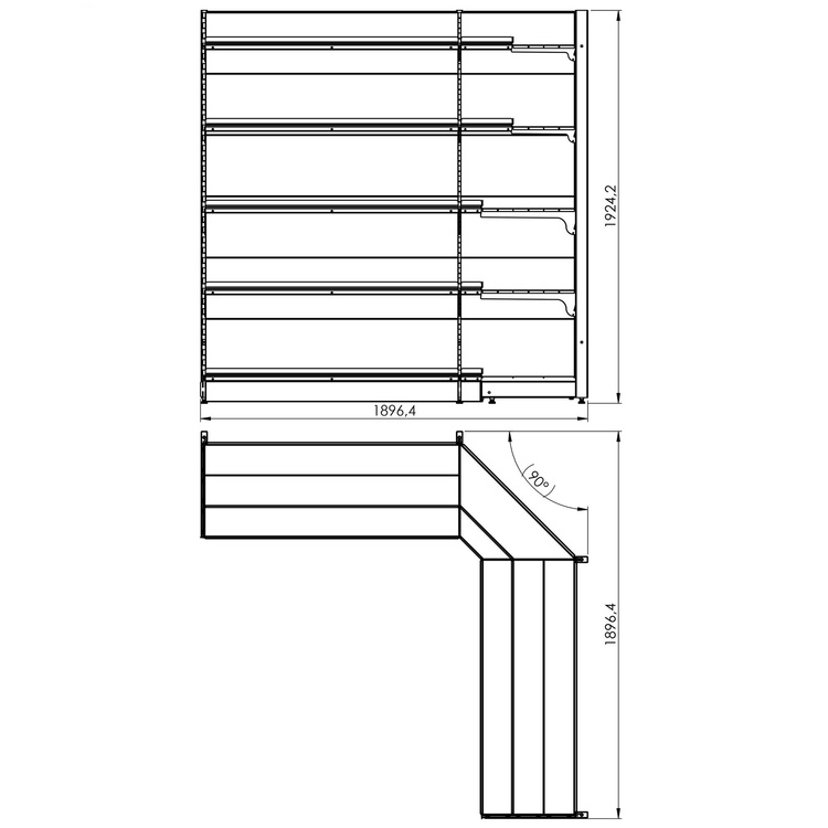 Regał wolnostojący przyścienny narożny 5 półek 193x190x190 cm