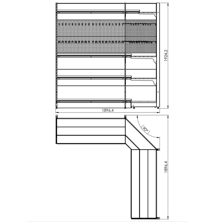 Regał wolnostojący przyścienny narożny 4 półki 193x190x190 cm