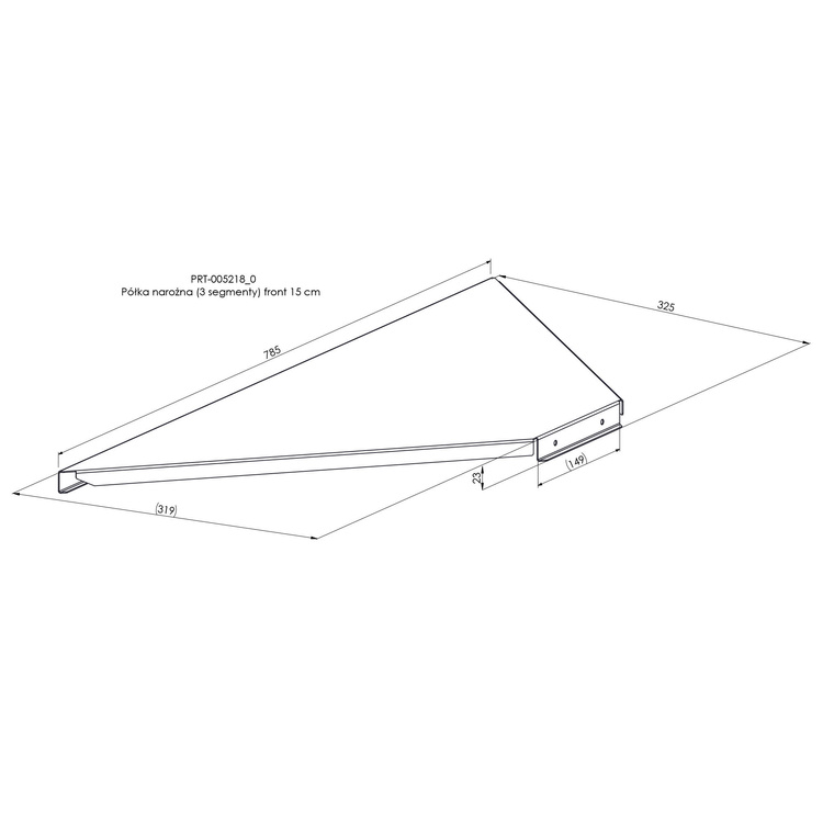 Półka narożna (3 segmenty) front 15 cm