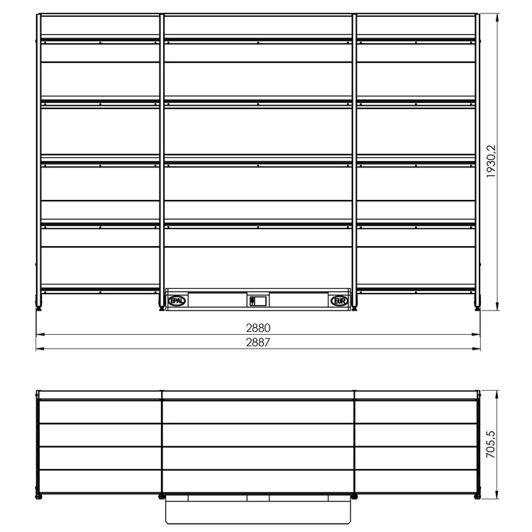 Regał wolnostojący przyścienny 5 półek 193x288x70 cm