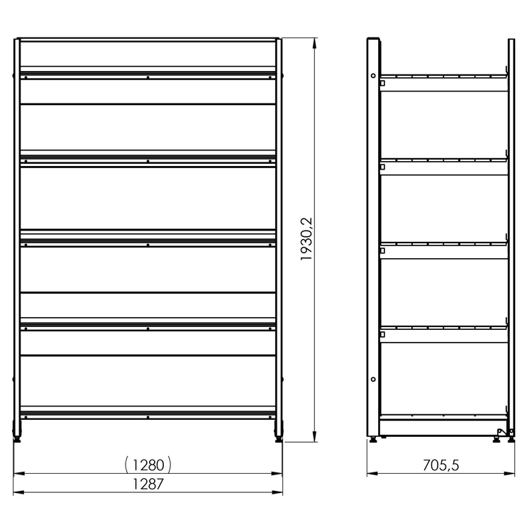 Regał wolnostojący przyścienny 5 półek 193x128x70 cm