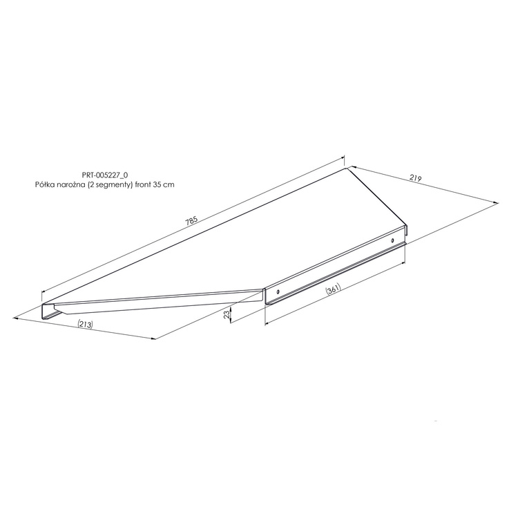 Półka narożna (2 segmenty) front 35 cm