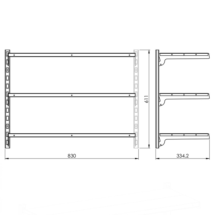 Dostawka do ciągu regałowego przykręcanego do ściany 3 półki 61x83x33 cm