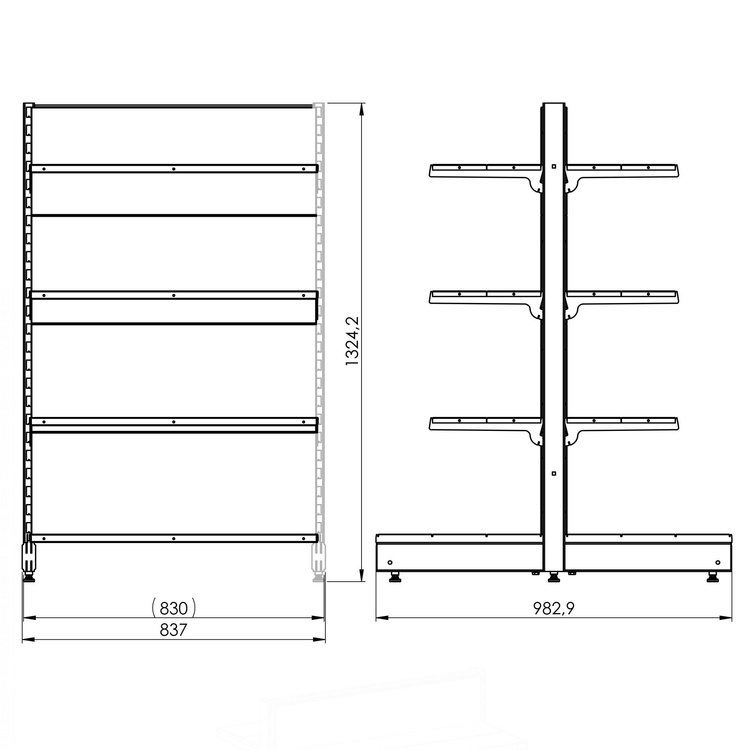 Dostawka do dwustronnego regału wolnostojącego wyspa 4 półki 133x83x98 cm