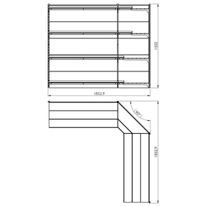 Narożny regał przykręcany do ściany 4 półki 152x185x185 cm