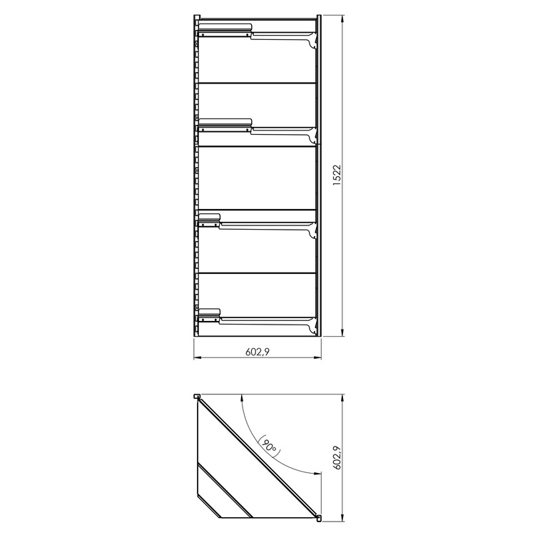Narożny regał przykręcany do ściany 4 półki 152x60x60 cm