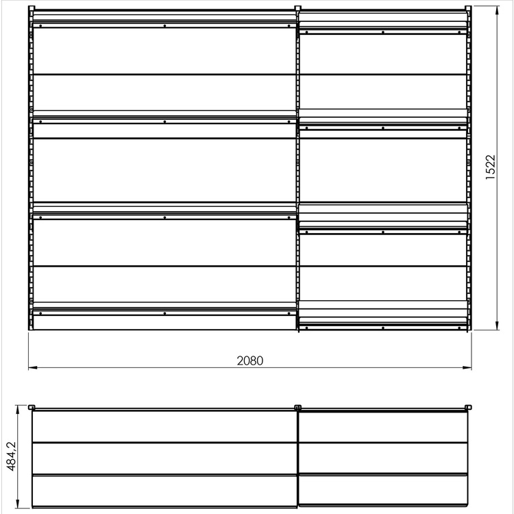 Regał przykręcany do ściany 4 półki 152x208x48 cm